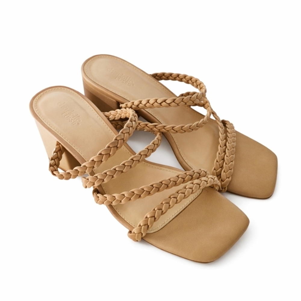Charlotte Russe Tan Braided Block Heel Sandals